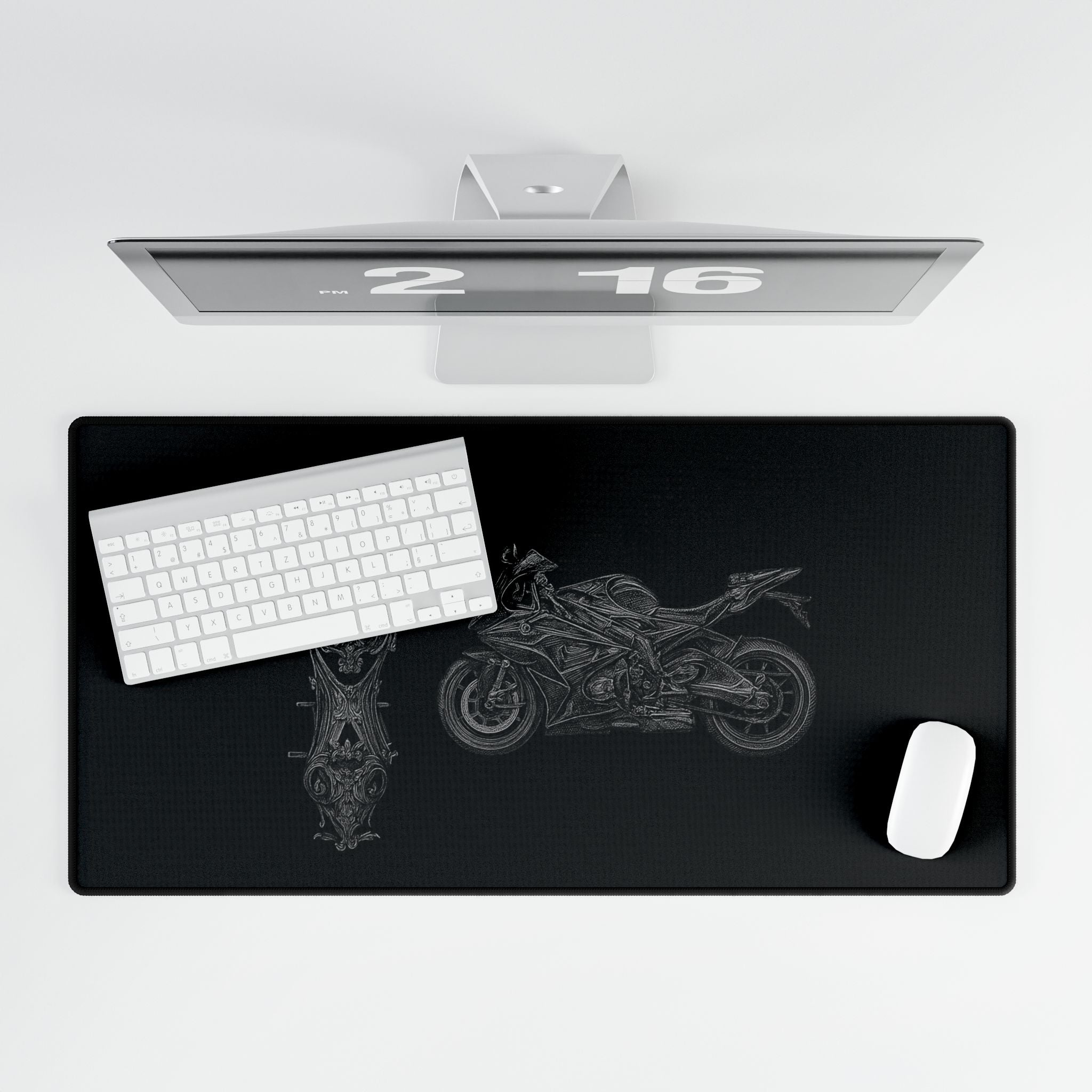 Motorcycle Themed Desk Mat - Premium Black Gaming & Office Accessories for Enthusiasts