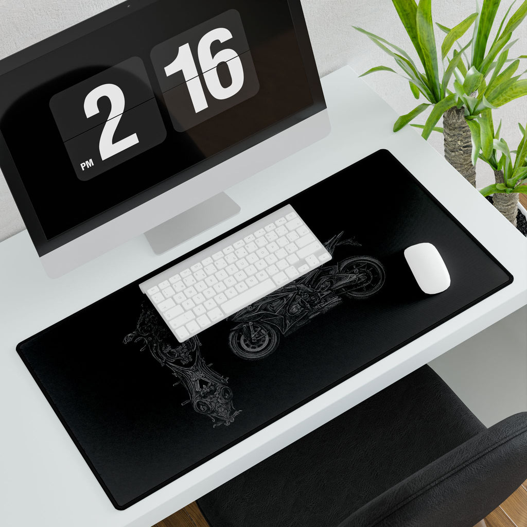 Motorcycle Themed Desk Mat - Premium Black Gaming & Office Accessories for Enthusiasts